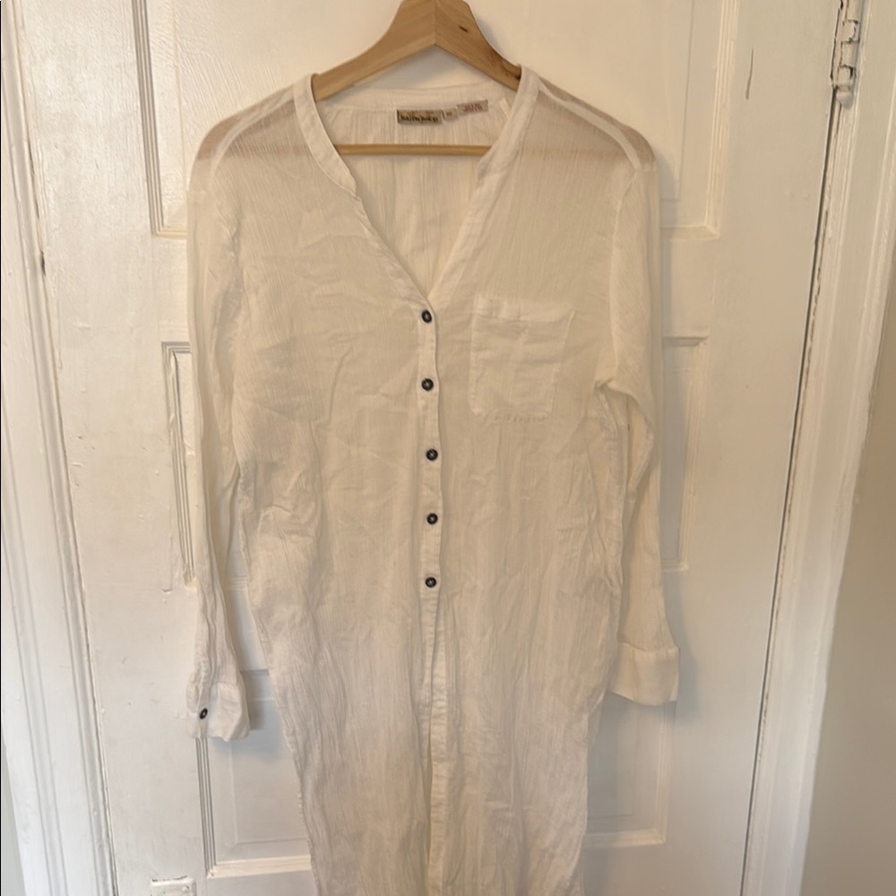 White Button-Up Tunic Shirt